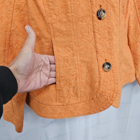 Coldwater Creek Orange Floral Embroidered Jacket Boho 16 - Picture 6 of 14